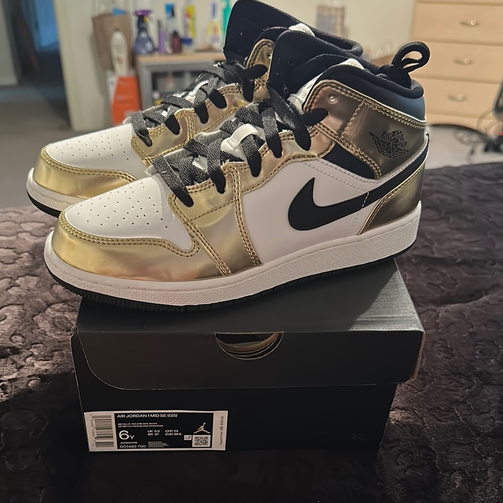 Air Jordan Gold and White Sneakers